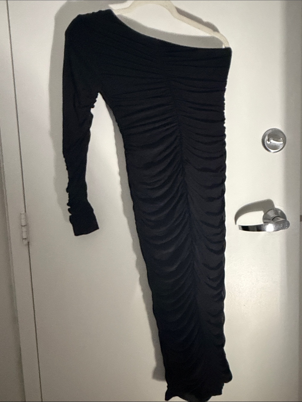 Black Ruched One-Shoulder Dress